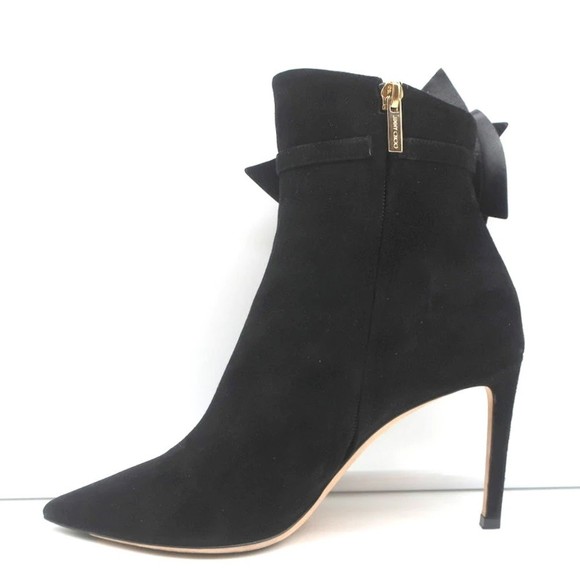Jimmy Choo Kassidy Bow Ankle Boots Black Suede Size 39 Pointed Toe High Heel - Picture 6 of 10